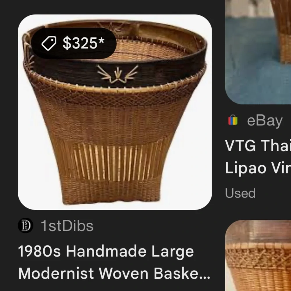 Vintage 1960s Japanese/Thai Woven bamboo harvest decorative basket-14” tall